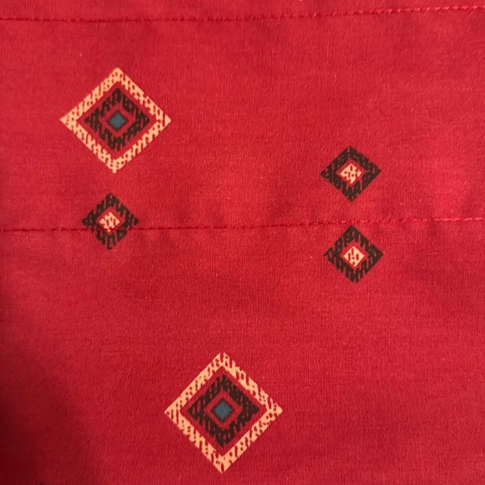 Red Valance with Small Geometric Designs